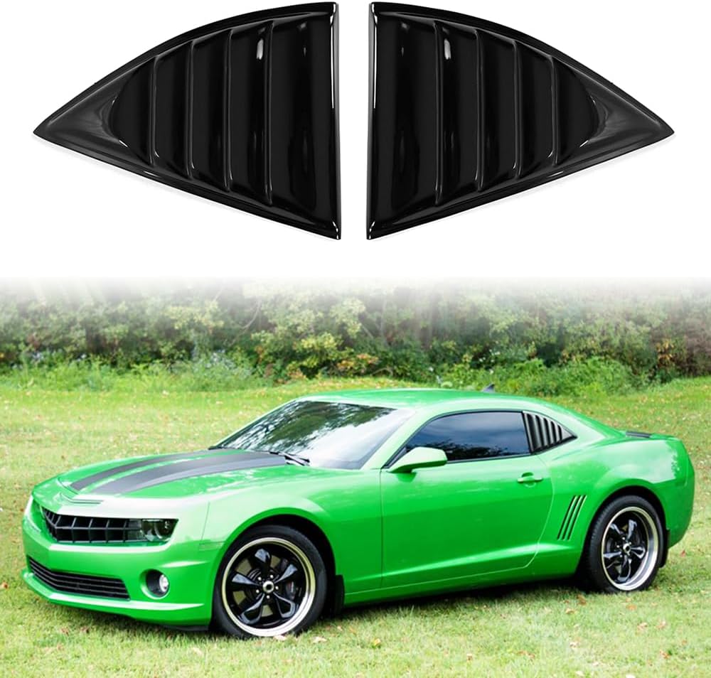 Side Window Louvers, Compatible with 2010-2015 Chevy Camaro Coupe, Polypropylene(PP) Gloss Black XE V2 Style Air Vent Scoop Shade Cover Blinds, 2PCS