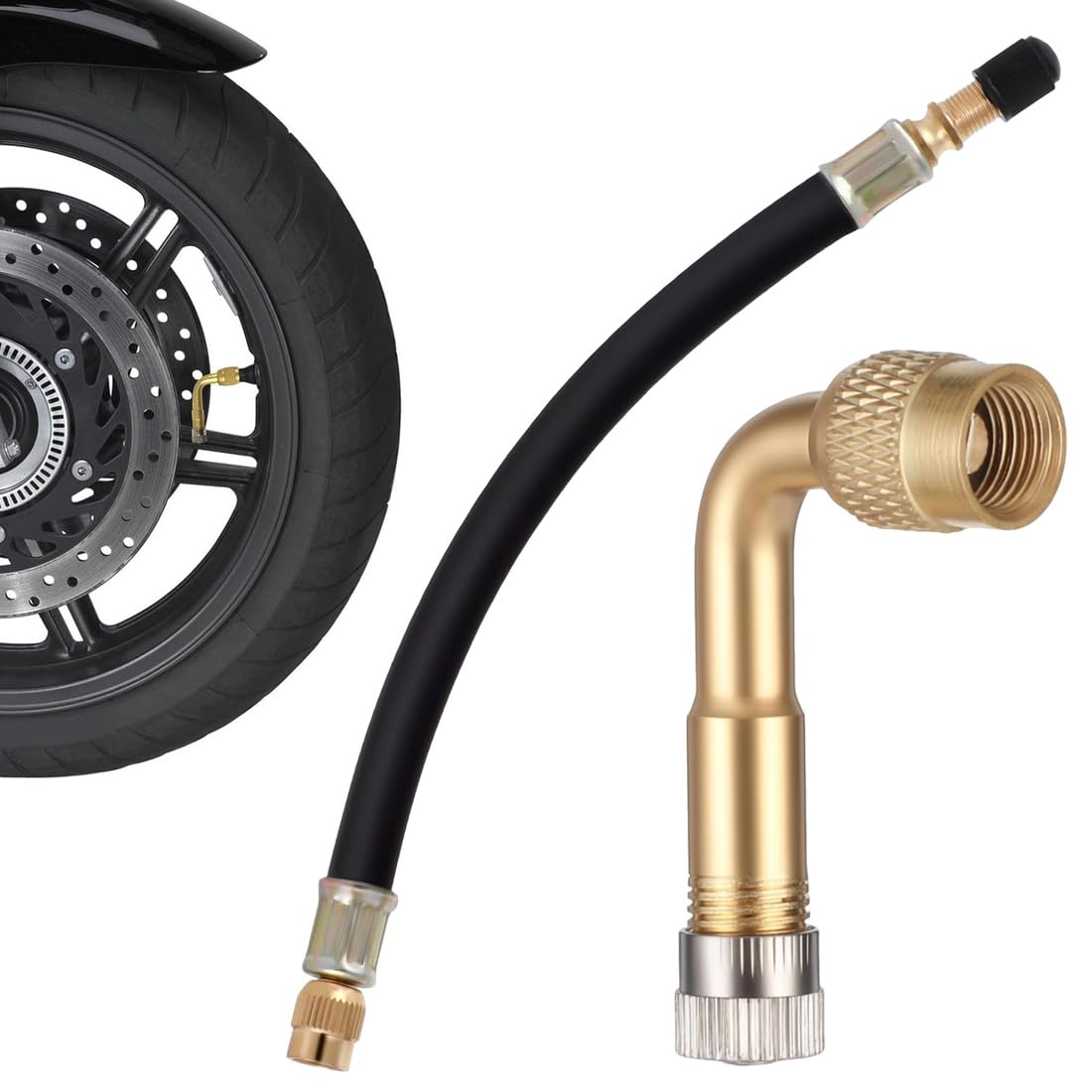 Estensione Della Valvola Del Pneumatico, 1 Adattatore Flessibile 210mm Con Testa 90°, Per Stelo Valvola Auto (Nero E Oro)