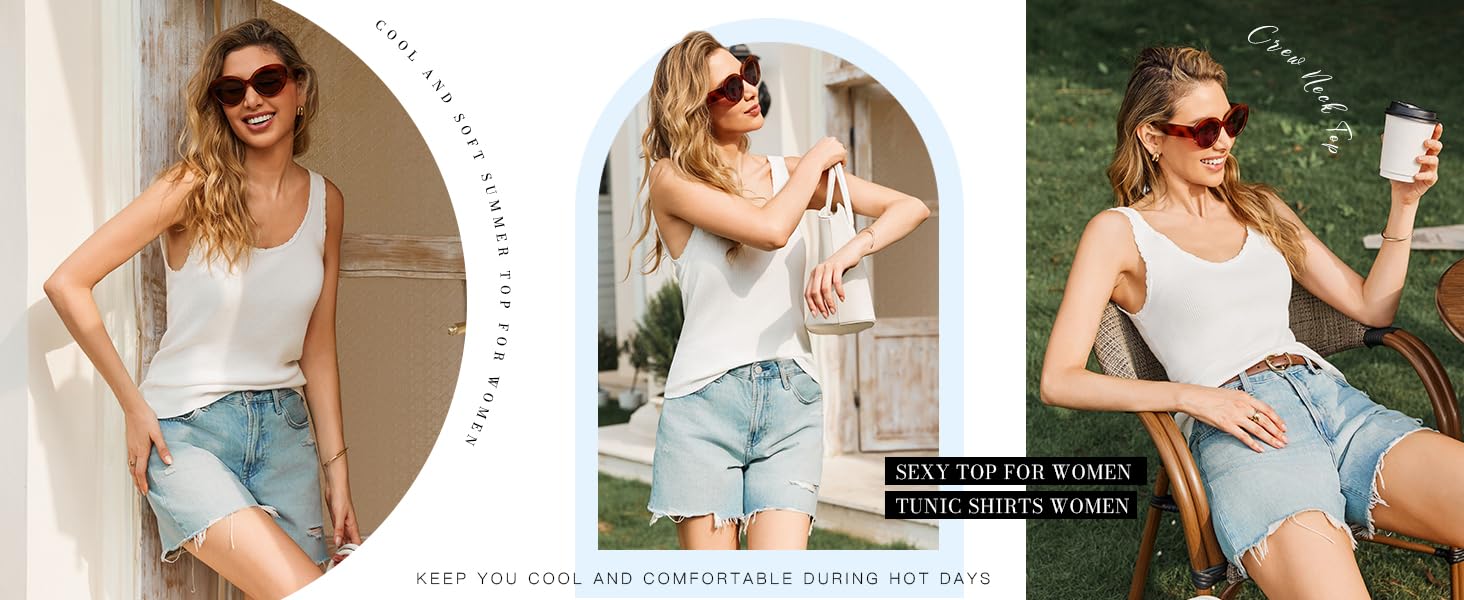2026 Spring Summer Women's Ribbed Knit Tank Top, Scalloped Edge U-Neck Sleeveless Casual Sweater Vest — view 3