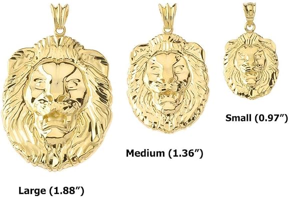 10k Yellow Gold Sparkle-Cut Lion Head Statement Pendant Charm - Choice of Size (S, M, or L)