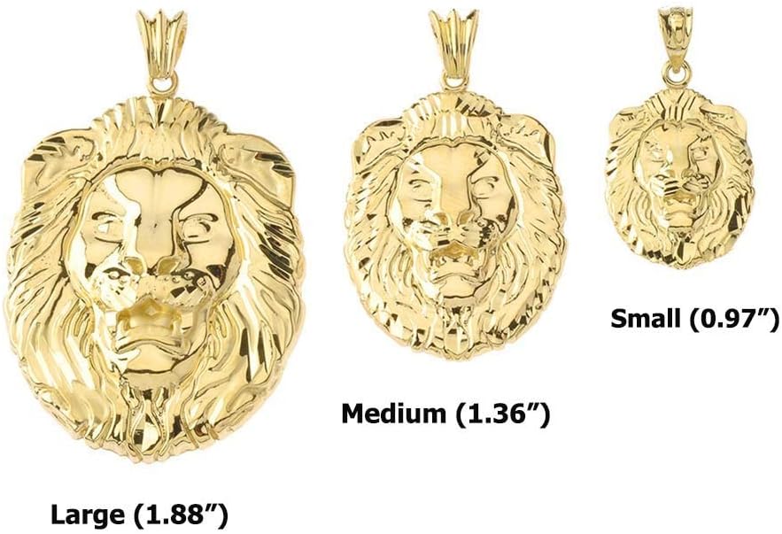 10k Yellow Gold Sparkle-Cut Lion Head Statement Pendant Charm - Choice of Size (S, M, or L)