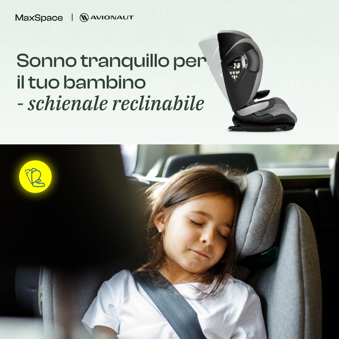 Seggiolino Auto ISOFIX Gruppo 2/3 100–150 cm Avionaut MaxSpace Smart Comfort System+ – seggiolino bambino reclinabile ergonomico con schienale regolabile, sicurezza e comfort per lunghi viaggi auto