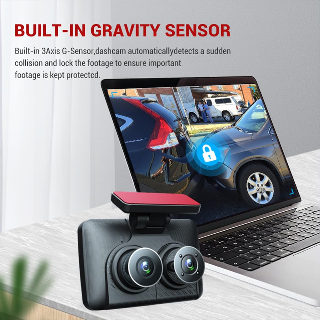 Dashcam per auto con 3 lenti e 3 Per canali, anteriore e posteriore, registrazione video HD 1080P, sensore G per parcheggio, registrazione in loop,