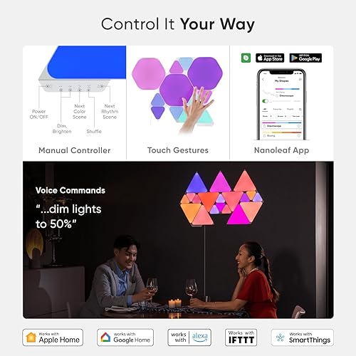 Miniatura 7 de Nanoleaf Shapes WiFi and Thread Smart RGBW 16M+ LED de color regulable para juegos y decoración del hogar, kits de luces de pared más inteligentes