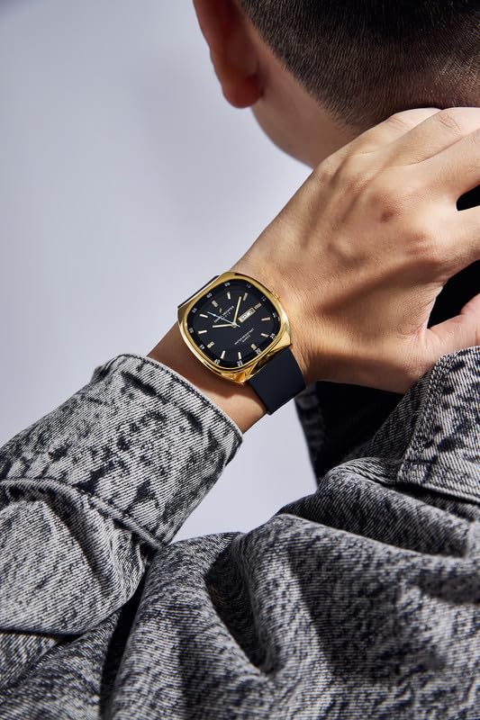 Image of Daniel Hechter Paris Bercy Collection Analog Quartz Watch for Men with Square Dial, Day-Date Display, Crystal Hour Markers and Silicone Strap - DHM1053