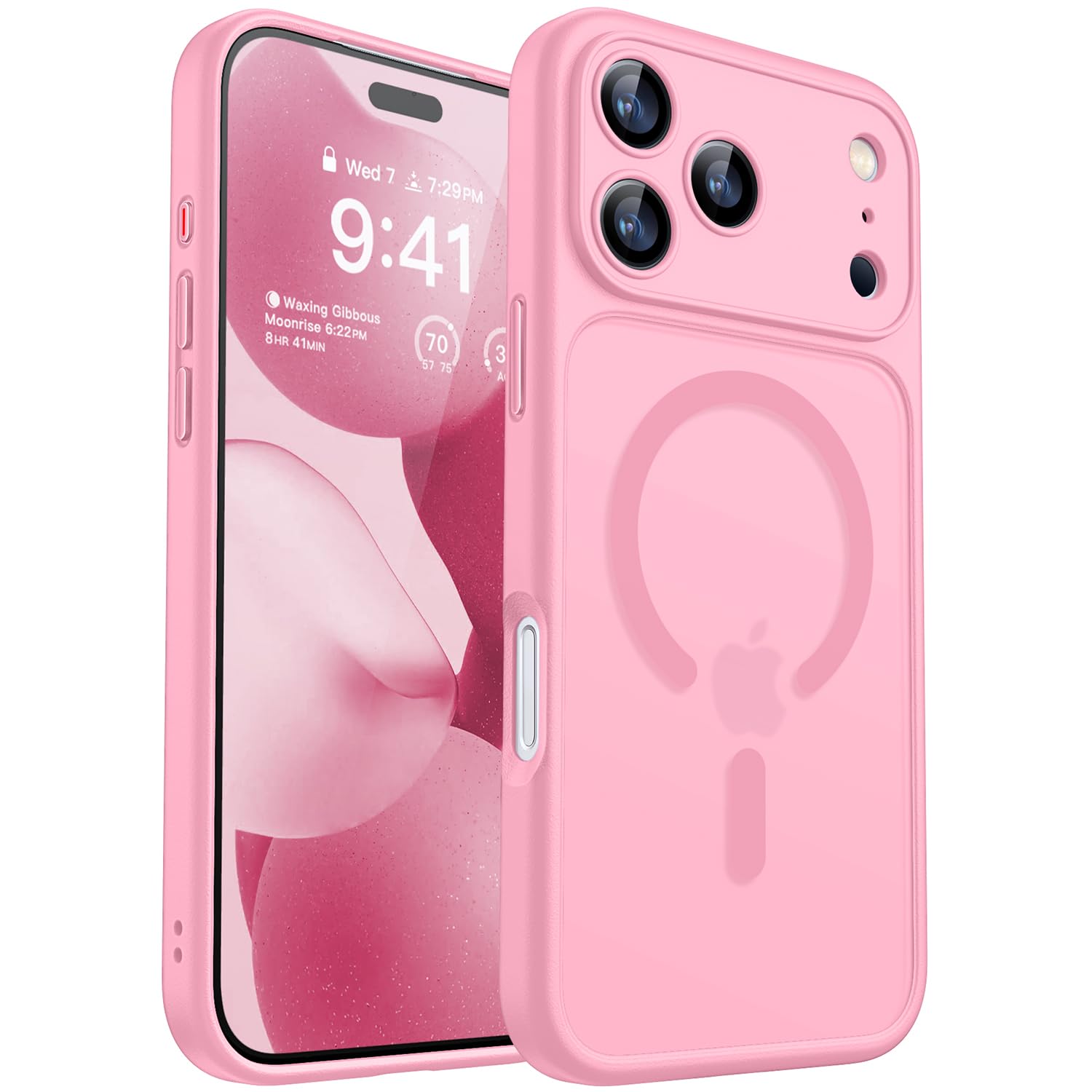 CANSHN Cover Magnetica per iPhone 17 Pro(6,3 Pollici), Compatibile con MagSafe, [Protezione Completa Della Fotocamera], Custodia Traslucida Opaca Protettiva Sottile Antiurto,Rosa