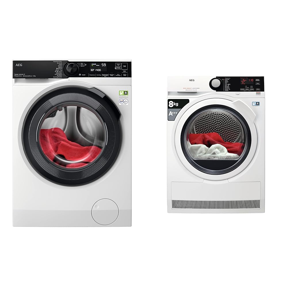 AEG Serie 8000 Lavatrice a carica frontale LR8H84BBY con tecnologia PowerCare & Serie 8000 Asciugatrice, 8 kg, T8DBE851, Classe A+++, Condensazione con Pompa di Calore