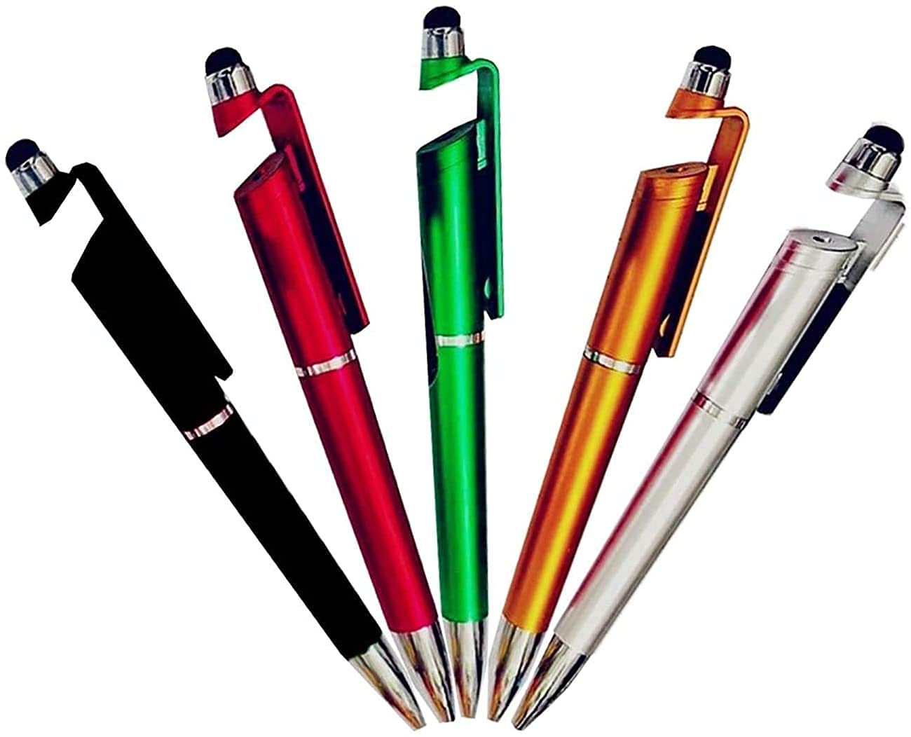 Karic Pack of 5 Universal 3 in 1 Capacitive Screen Stylus Touch Pen with Mobile Stand Holder, Writing Pen (Compatible for Android Touch Screen Smart Phones and Tablets