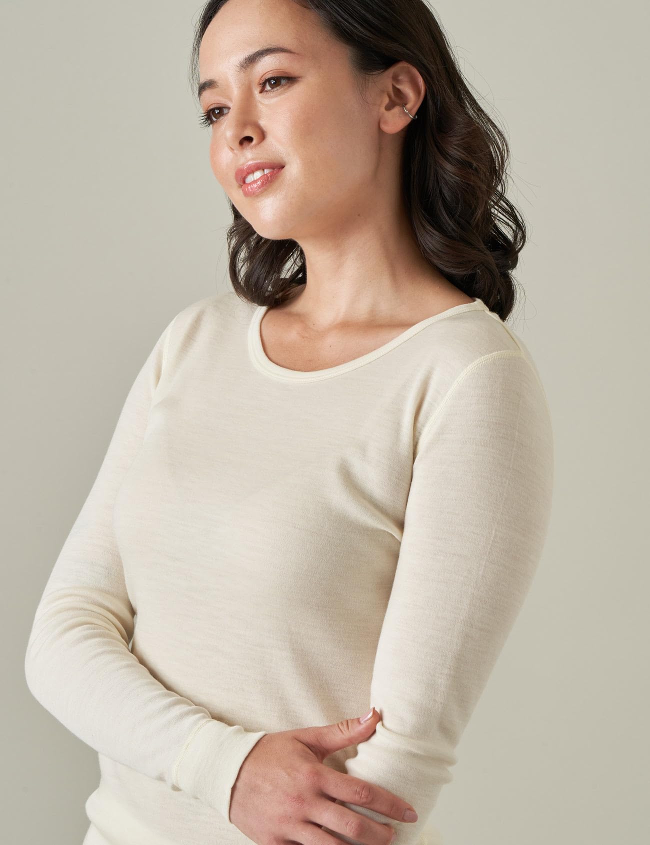 LAPASA Damen Thermounterhemd aus 100% Merinowolle, Langarm Rundhals