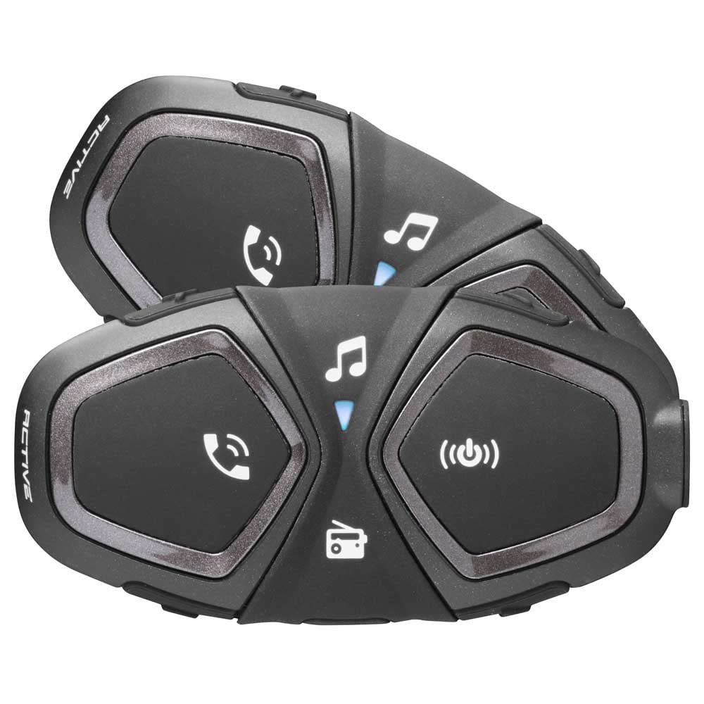 INTERPHONE Cellularline ACTIVE | PODWÓJNY | Domofon Motocyklowy w Kasku Bluetooth, do 4 Motocyklistów, Odległość 1 km, czas Autonomii 15 Godzin, Radio, MP3, GPS, Wodoodporny - Uniwersalny.