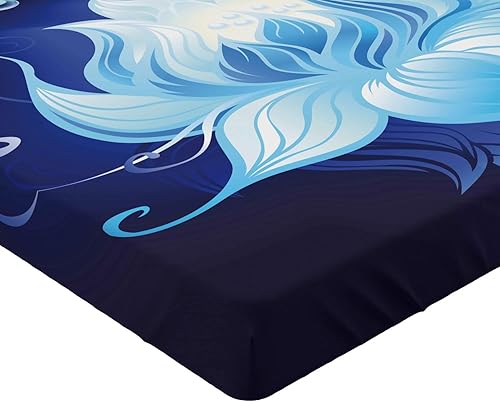 Miniatura 4 de Ambesonne Floral Fitted Sheet, Lotus with Dew Drops Reflected in Dark Water Background Yoga Image, Bed Cover with All-Round Elastic Deep Pocket for