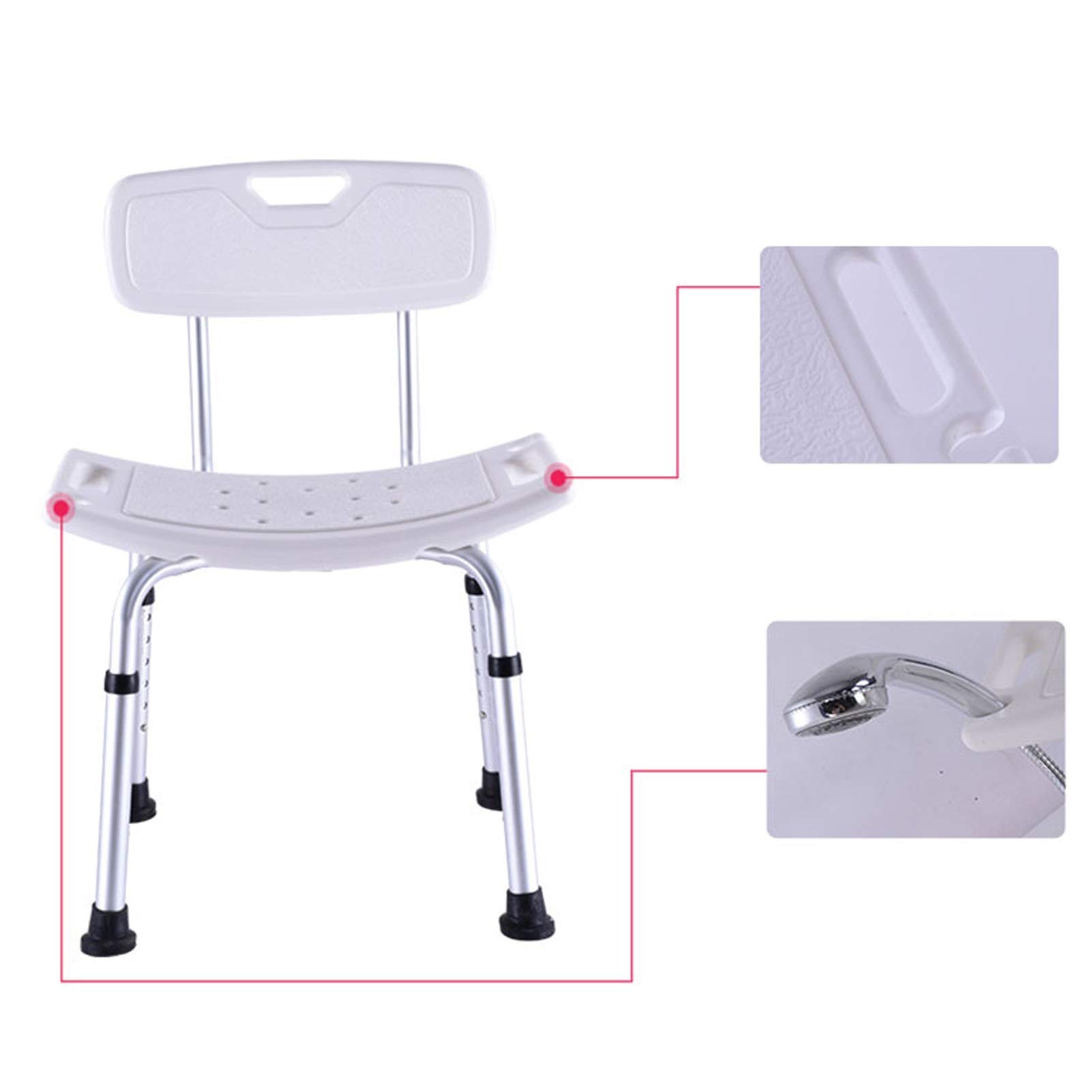 Sedia da Doccia per Anziani Sedile da Doccia Premium con Schienale Sedia da Bagno Regolabile in Altezza, Panca da Sgabello per Vasca da Bagno Compatta Leggera per Adulti Disabili,
