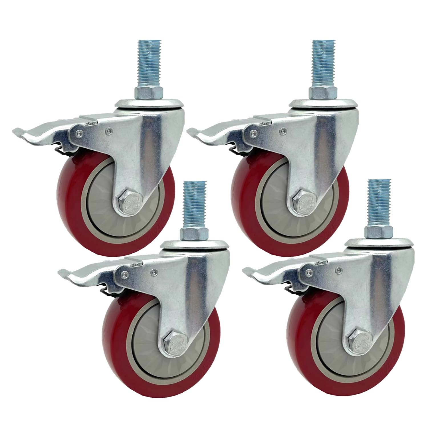 GBRJUYF Set of 4 Heavy Duty Locking Swivel Casters with M16 Threaded Stem, 75mm PU Wheels, Wear Resistant Industrial Caster Wheels for Furniture, Equipment, and Mobility Solutions