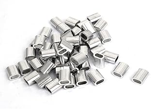 Aexit 50pcs M4 Fall Protection Oval Aluminum Sleeves Clamps for 4mm Wire Rope Restraint Ropes & Lanyards Swage Clip