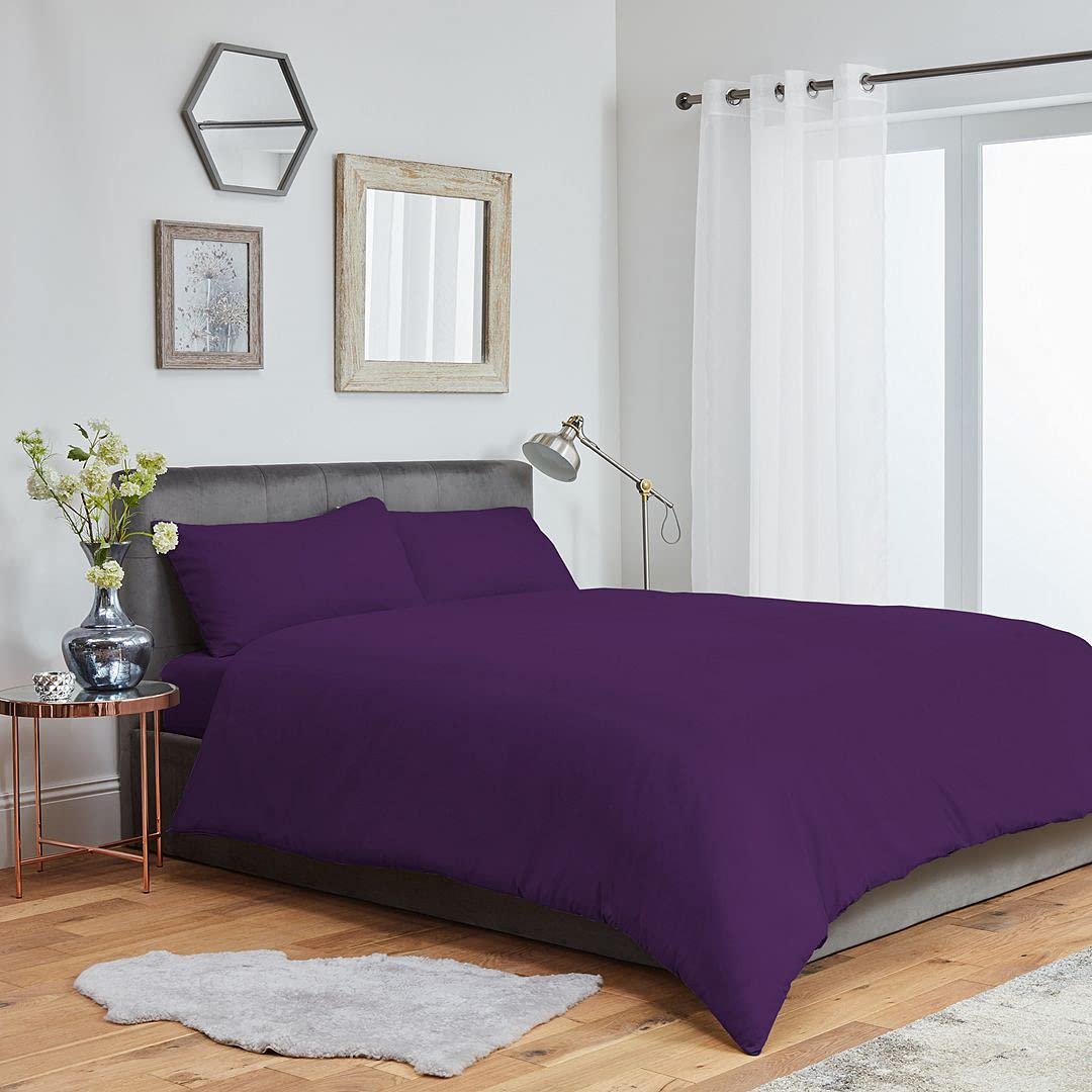 John Aird Aubergine Microfibre Plain Duvet Cover With Pillowcases (King, )