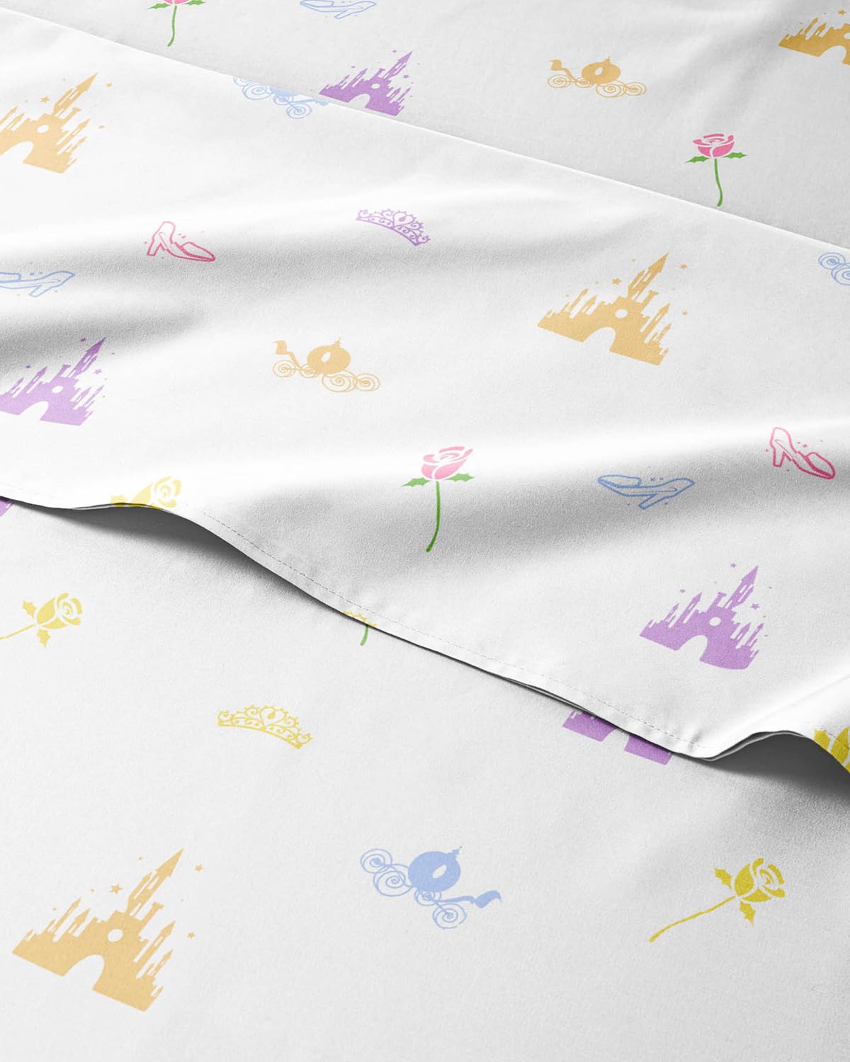 Kids Queen Size Princess Bed Sheets - 4 Piece Kids Princess Microfiber Sheet Set - Castle Themed Bedding