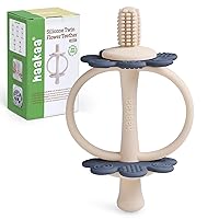 Vista 10 de haakaa Mordedor de silicona de doble flor, extremo en forma de pezón para masaje de encías, cabezal de cepillo de dientes de bebé de 360°