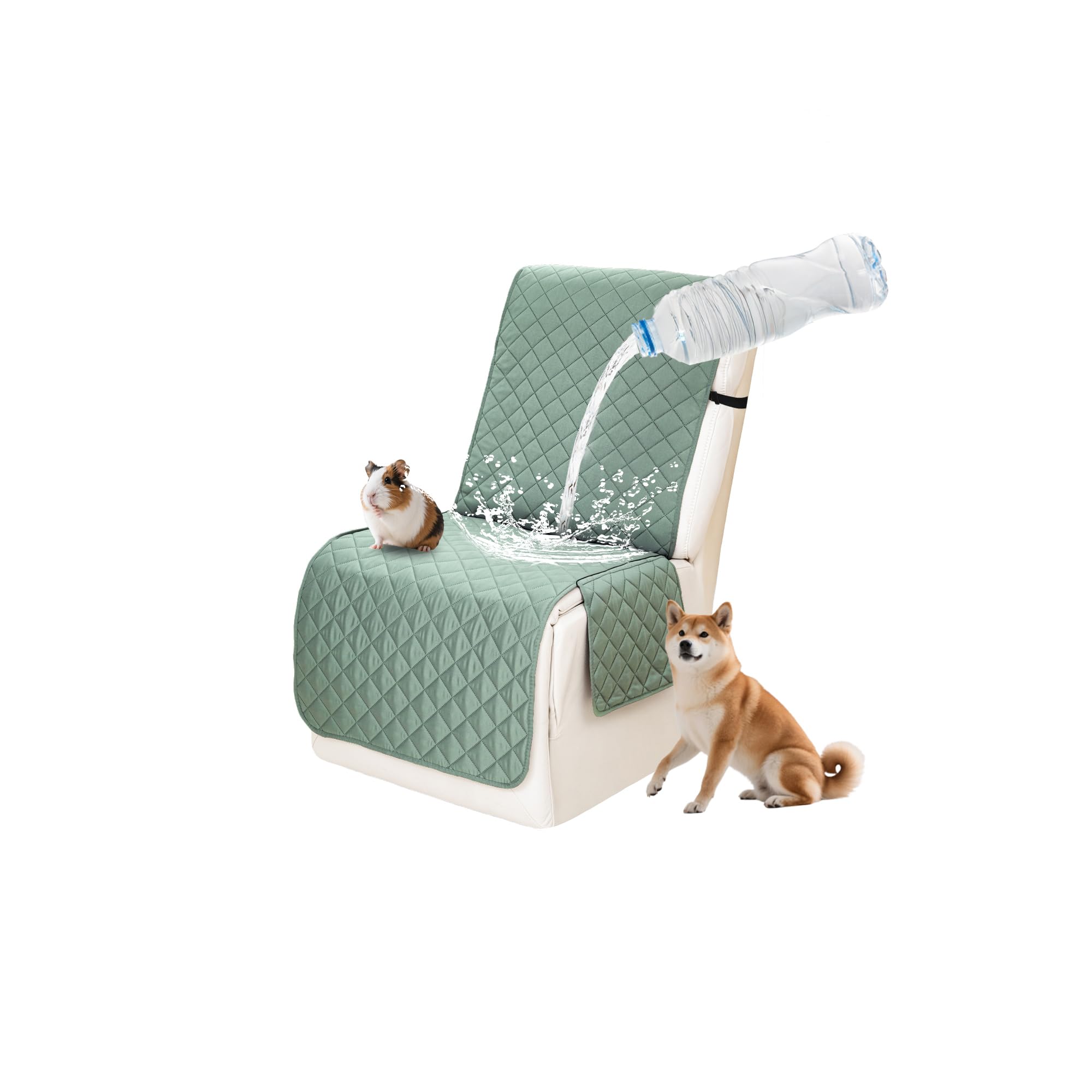 Waterproof Sectional Reclining Couch Covers L Shaped Recliner Sectional Sofa Cover 1 Piece Non Slip Washable Corner Recliner Slipcover Set for Pet Dog (Additional Seat Cover, Sage Green)