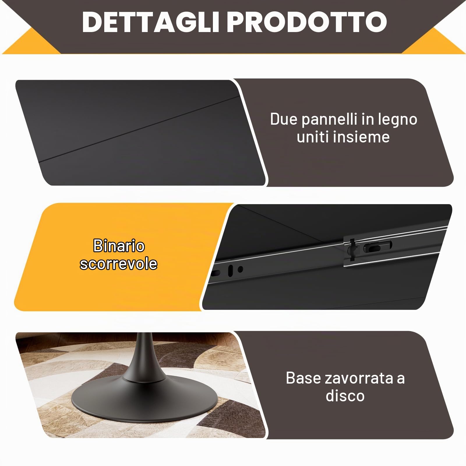 TWSOUL Tavolo da pranzo rotondo allungabile 100 – 130cm per 6 – 8 persone, tavolo da cucina con piano regolabile e base stabile a colonna, salvaspazio,superficie in legno di facile manutenzione (nero)