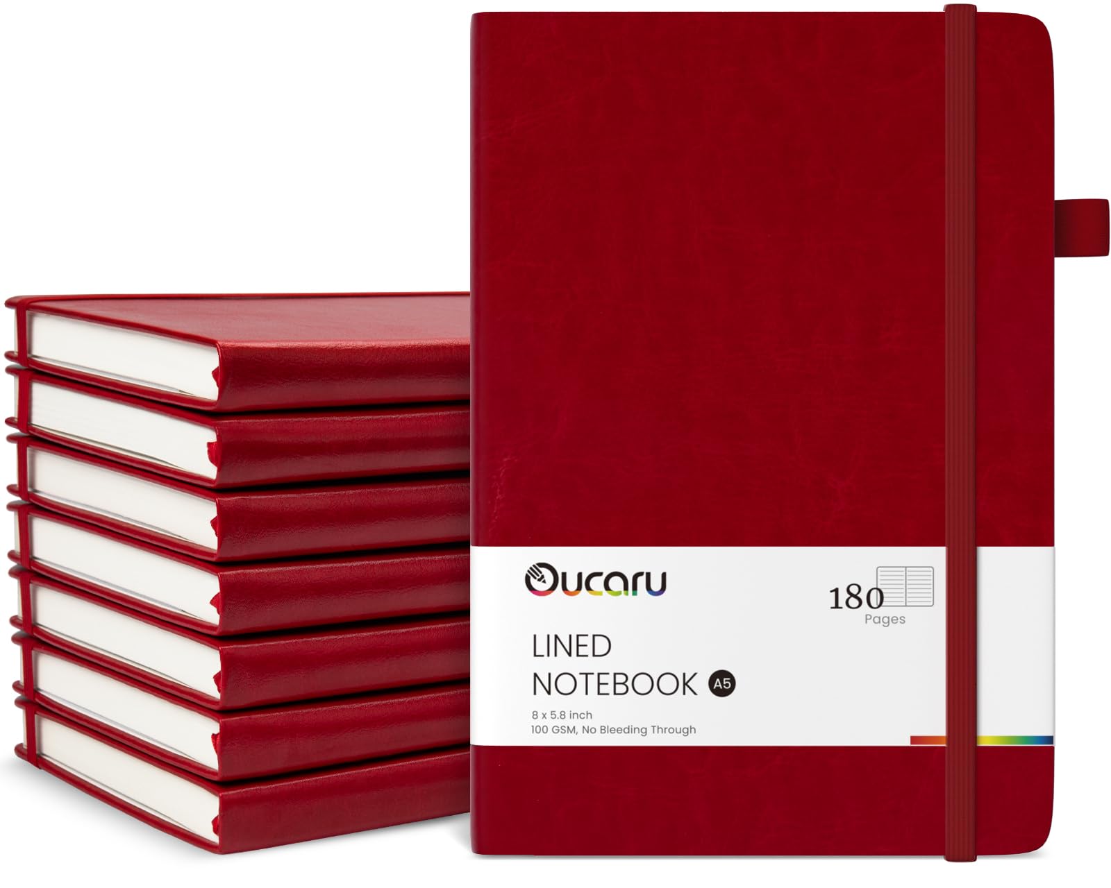 Oucaru Quaderno a righe, confezione da 8, 180 pagine, formato A5, per scrittura, carta spessa 100 g/m², piccoli quaderni quotidiani per donne, uomini, lavoro, scuola, viaggi