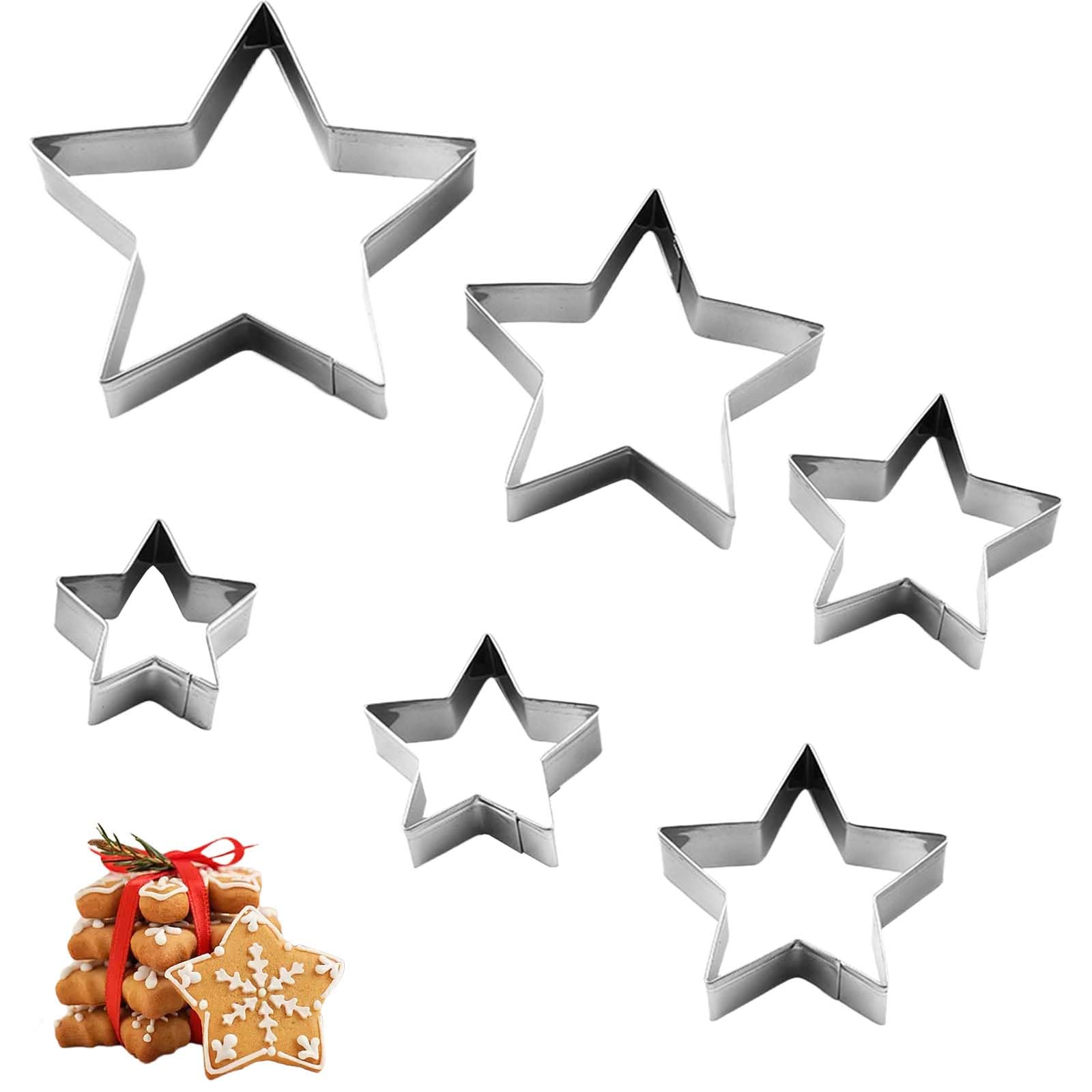 6 Pcs Star Cookie Cutters Set,Baking Pastry Cutter for Kids Gingerbread Biscuit Cake,Mini Stainless Metal Star Shape Cutters, Small Snowflake Creative Hexagon Stars for Holiday Food Shapes