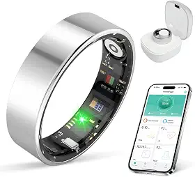 Anel inteligente com monitoramento de sono, vida útil da bateria de 10 dias, estresse/frequência cardíaca/rastreador de saúde feminina, sem assinatura de aplicativo, compatível com Android e