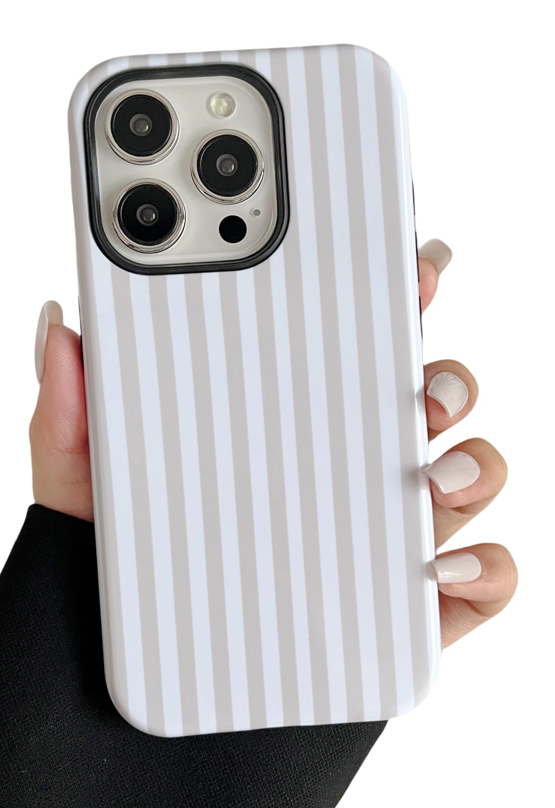 Longlayss Compatible with iPhone 15 Pro Case Cute Aesthetic Striped Phone Case for Women Girl Shockproof Slim TPU and Hard PC Protective Cover (