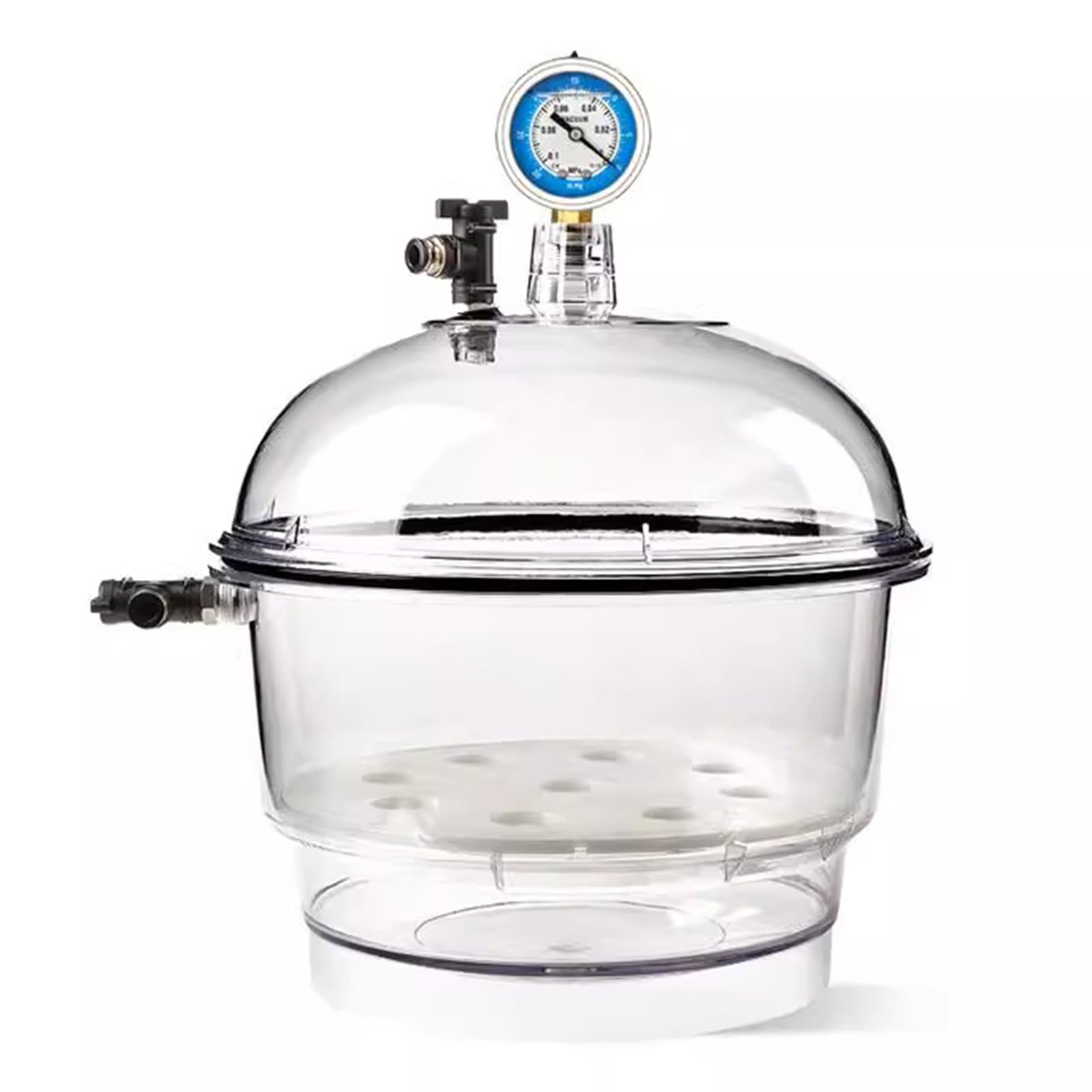 Vakuum-Exsikkator mit Manometer, 250 mm, hohe Transparenz, transparente Trockenflasche, Silikon-Dichtungsring, Doppelventil für Vakuumaufbewahrung