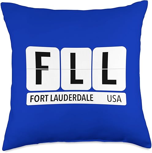 FLL Fort Lauderdale FL USA Travel Souvenir - Almohada con texto negro, 18 x 18 pulgadas, multicolor