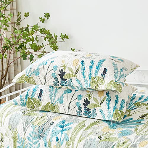 Image of Twin Daybed Cover Set Floral Daybed Bedding 3 Piece Reversible Cozy Day Bed Cover Double Sided Quilting Bedding Green Flower DayBed Comforter Set All Season for Twin Bed with 2 Standard Shams,39 inchx75 inch