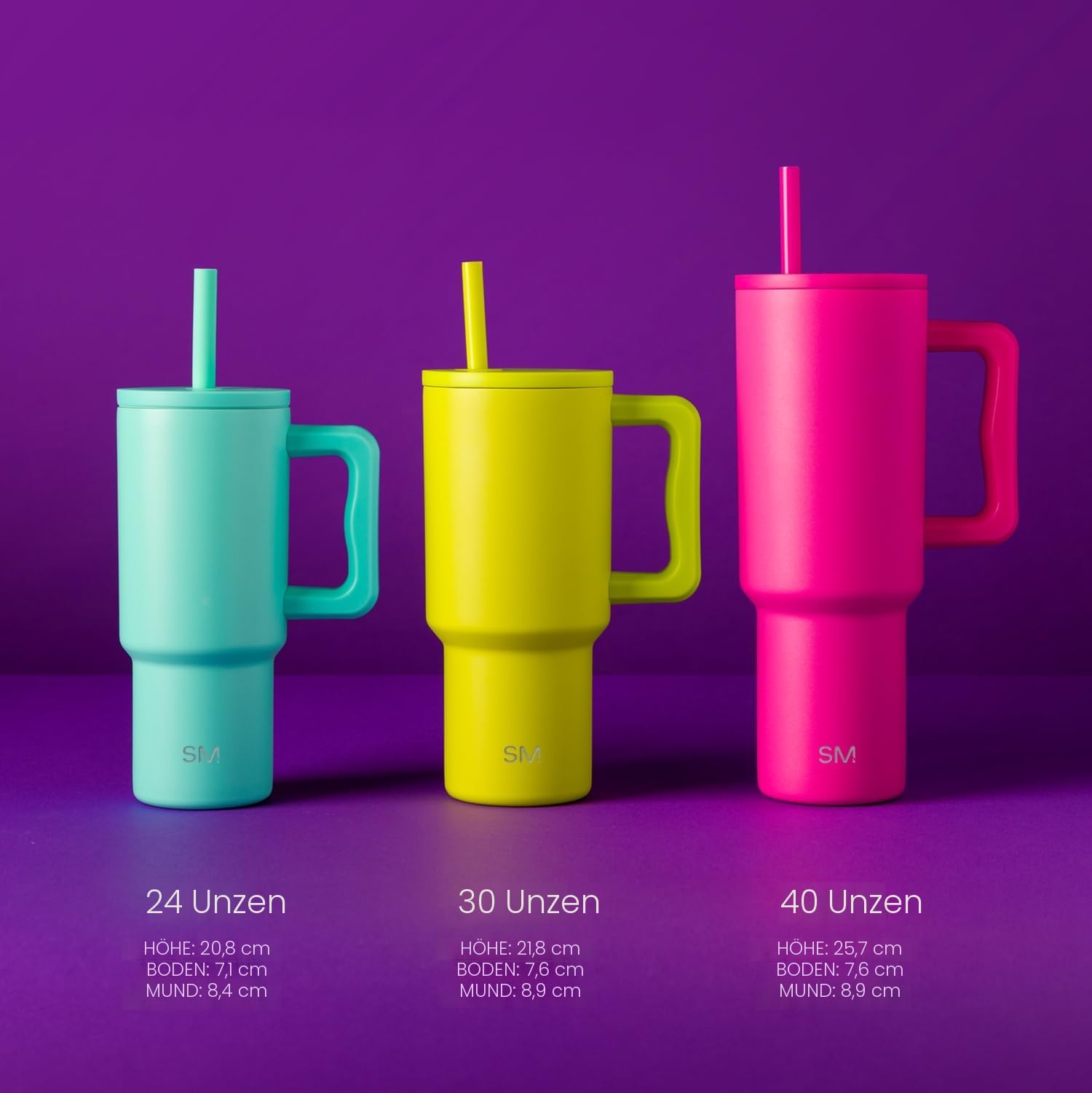 Simple Modern Thermobecher mit Silikonstrohhalm und Griff | Isolierter Edelstahl-Trinkbecher Eiskaffee-Reisebecher | Trek | 710ml | 80s Mix | Trek Kinder-Wasserflasche, Kleinkindbecher, isolierter Edelstahl, auslaufsicherer Strohhalm-Deckel, 80er-Jahre-Mi