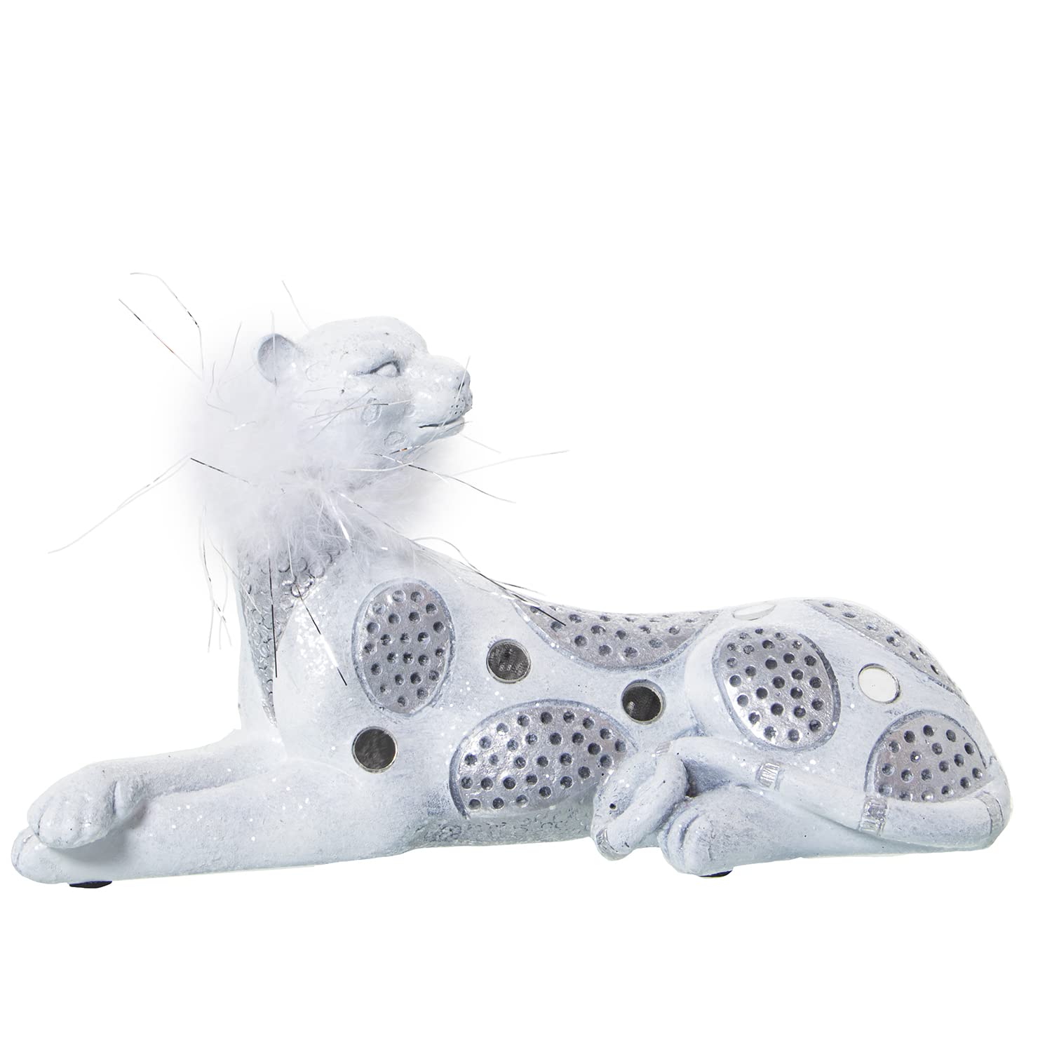 AlexandreHouse Resin figure LEOPARD BLANCO/PLATA C/PLUMA artifical 23 x 9 x 12 cm, Multicolour