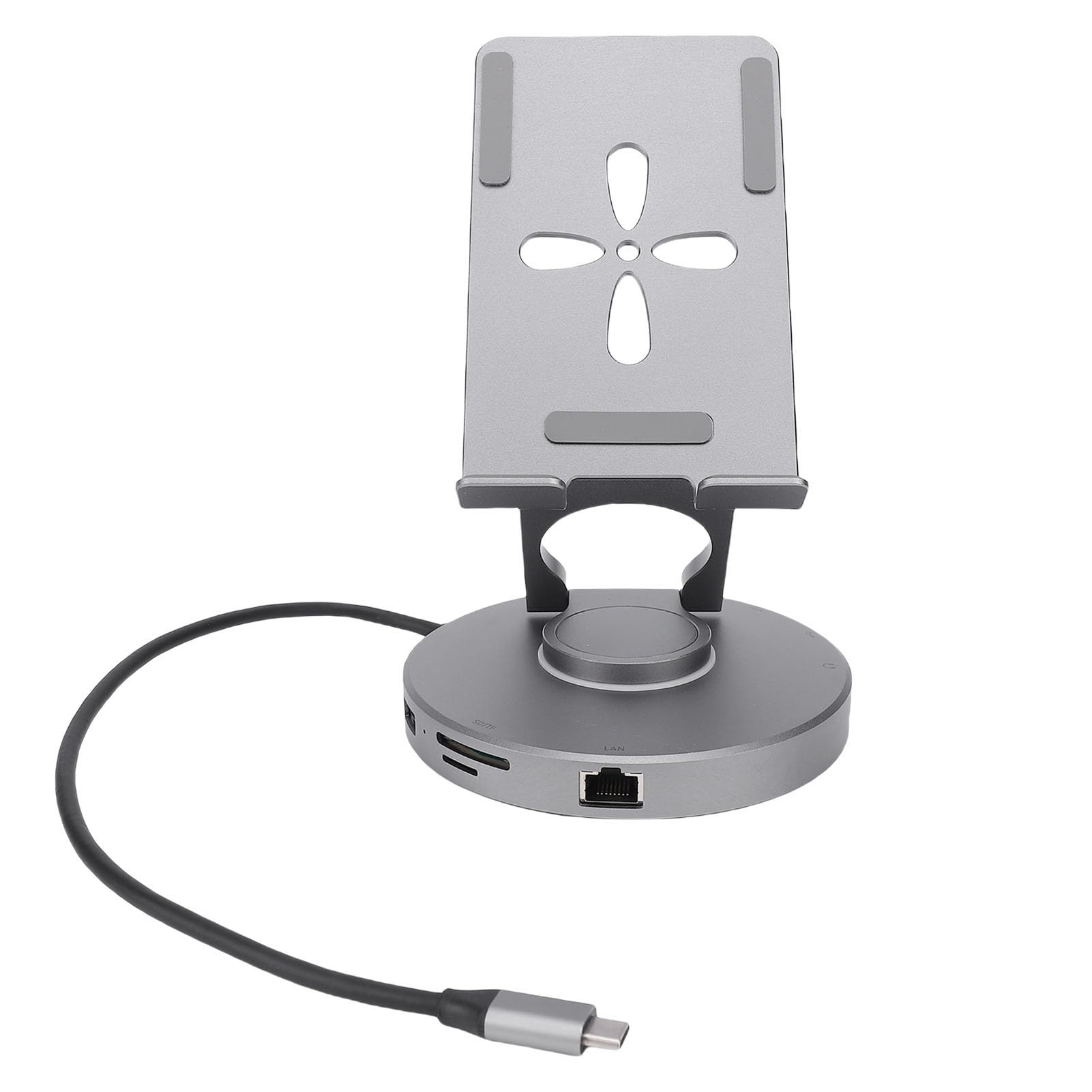 Sorandy Soporte de Estación de Acoplamiento USB C, Soporte para Tableta de Aleación de Aluminio Plegable Giratorio 8 en 1 con Lector de Tarjetas, 4K 100W PD Gigabit Ethernet, Ideal para Dispositivos