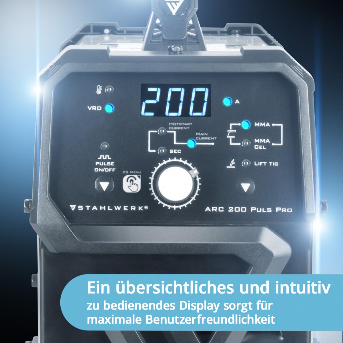 STAHLWERK Elektroden-Schweißgerät ARC 200 Puls Pro – Schweißen ohne Schutzgas, kompakter MMA, E-Hand, Lift-TIG Inverter mit 200 A, Hot Start, Arc Force, Antistick, IGBT Technologie, Pulsfunktion