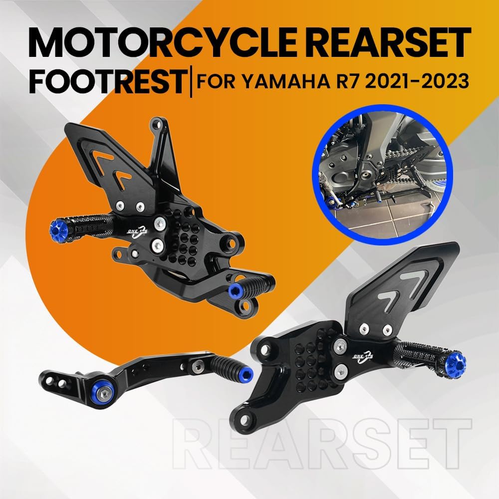 ONE.K.S Motorcycle CNC Adjustable Rear Set Foot Rest For YAMAHA YZF R7 2021-2022-2023 Foot Pedal (Black+Blue)