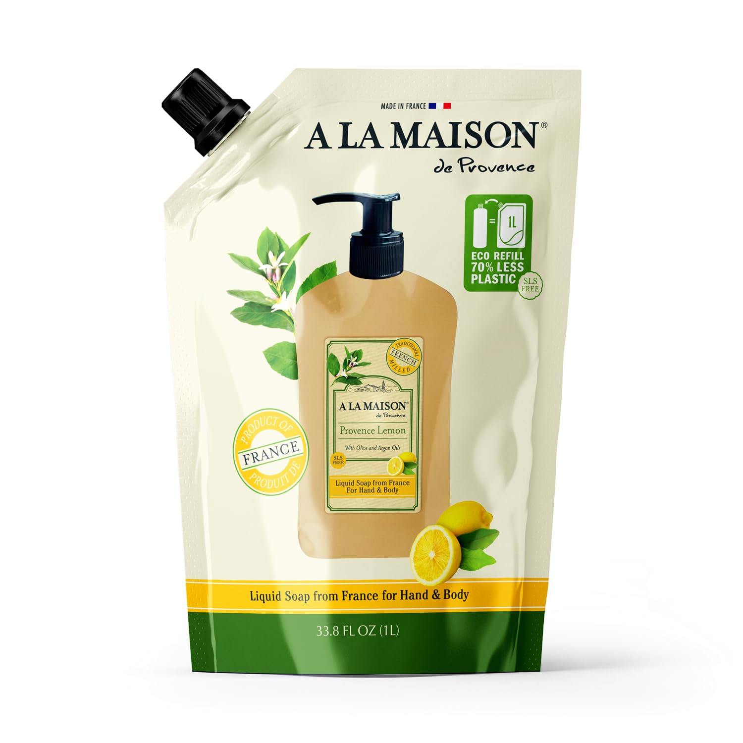 A la Maison Provence Lemon Liquid Soap Refill Pouch, 33.8 FZ Provence Lemon 33.8 Fl Oz (Pack of 1)