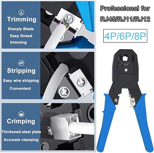 Miniatura 2 de LEATBUY Kit de crimpadora Ethernet CAT5 CAT6, herramienta de crimpado RJ45, juego de crimpado para RJ11 RJ12 para paso con conector de 50 piezas,