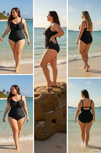 Vista 5 de Daci Trajes de baño de una pieza para mujer, talla grande, con control de abdomen, retro, fruncido, trajes de baño vintage