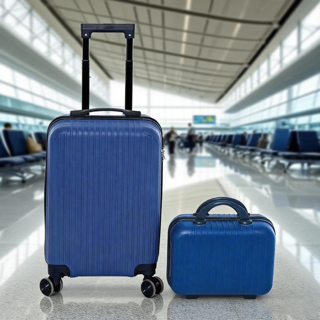 2 Pcs Carry on Luggage Sets With Spinner Wheels Lightweight Travel Suitcases PP Hardshell Carry-on 21 Inch & 14 Inch Airline Approved (Blue)