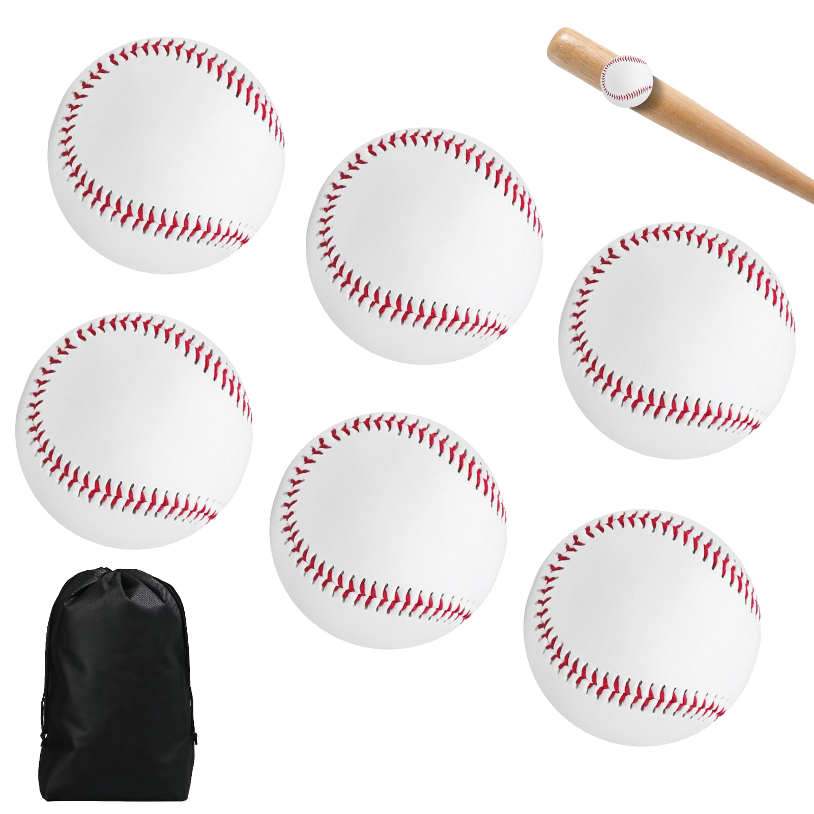 6 palline da baseball professionali: 9 pollici, cucite a mano, in poliuretano, con tasche con coulisse, per allenamento, ragazzi e adulti, palline da baseball di alta qualità per competizione