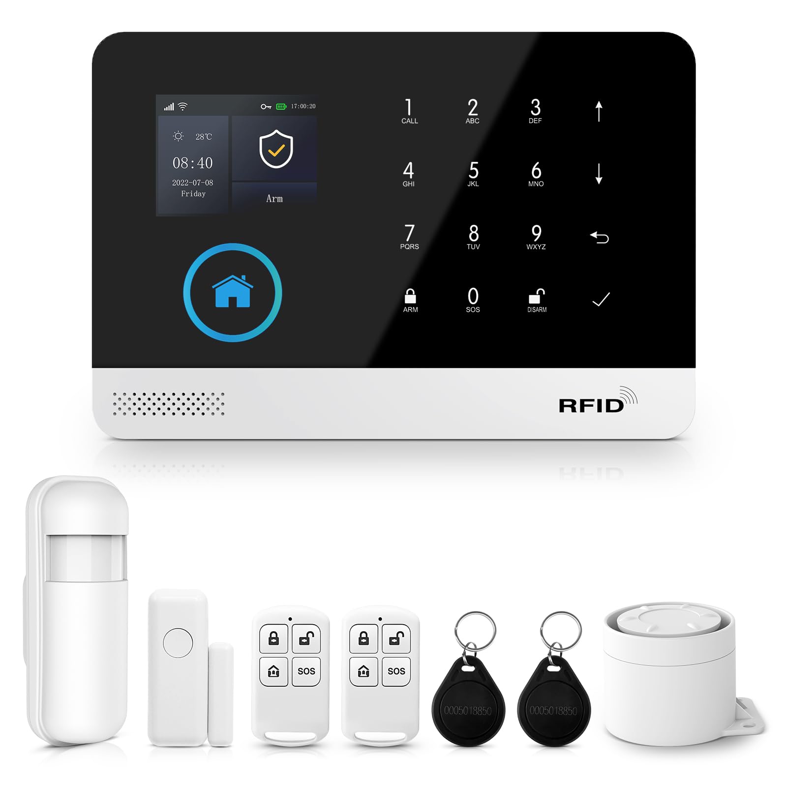 XNY Alarmas para Casa WiFi, Alarma Casa 4G, Sistema de Alarma Inalámbrica, 8 Piezas con 120db Sirena, Detector de Movimiento, Sensores de Puertas y Ventanas