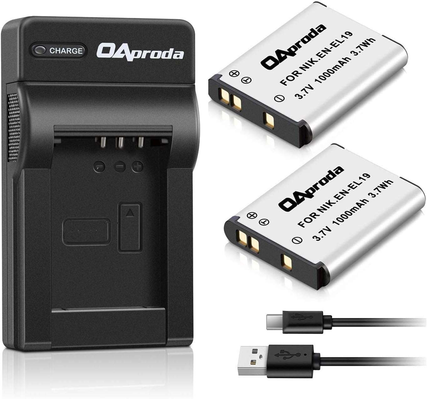 OAproda2 Pack EN-EL19 Battery and Rapid USB Charger for Nikon Coolpix S32 S33 S100 S2800 S3100 S3200 S3300 S3500 S3600 S3700 S4100 S4200 S4300 S5200 S5300 S6500 S6800 S7000 Son NP-BJ1 DSC-RX0 Camera