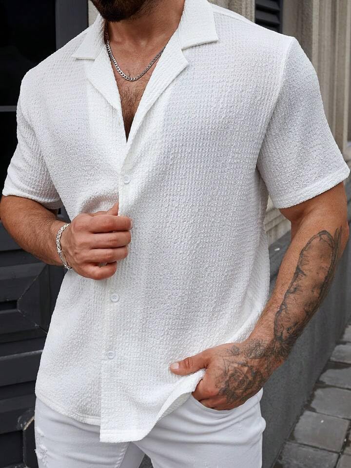 Image of COMBRAIDED Men's Regular Fit Cotton Blend Shirts | Half Sleeve Solid Pattern | Casual Wear for Everyday Style