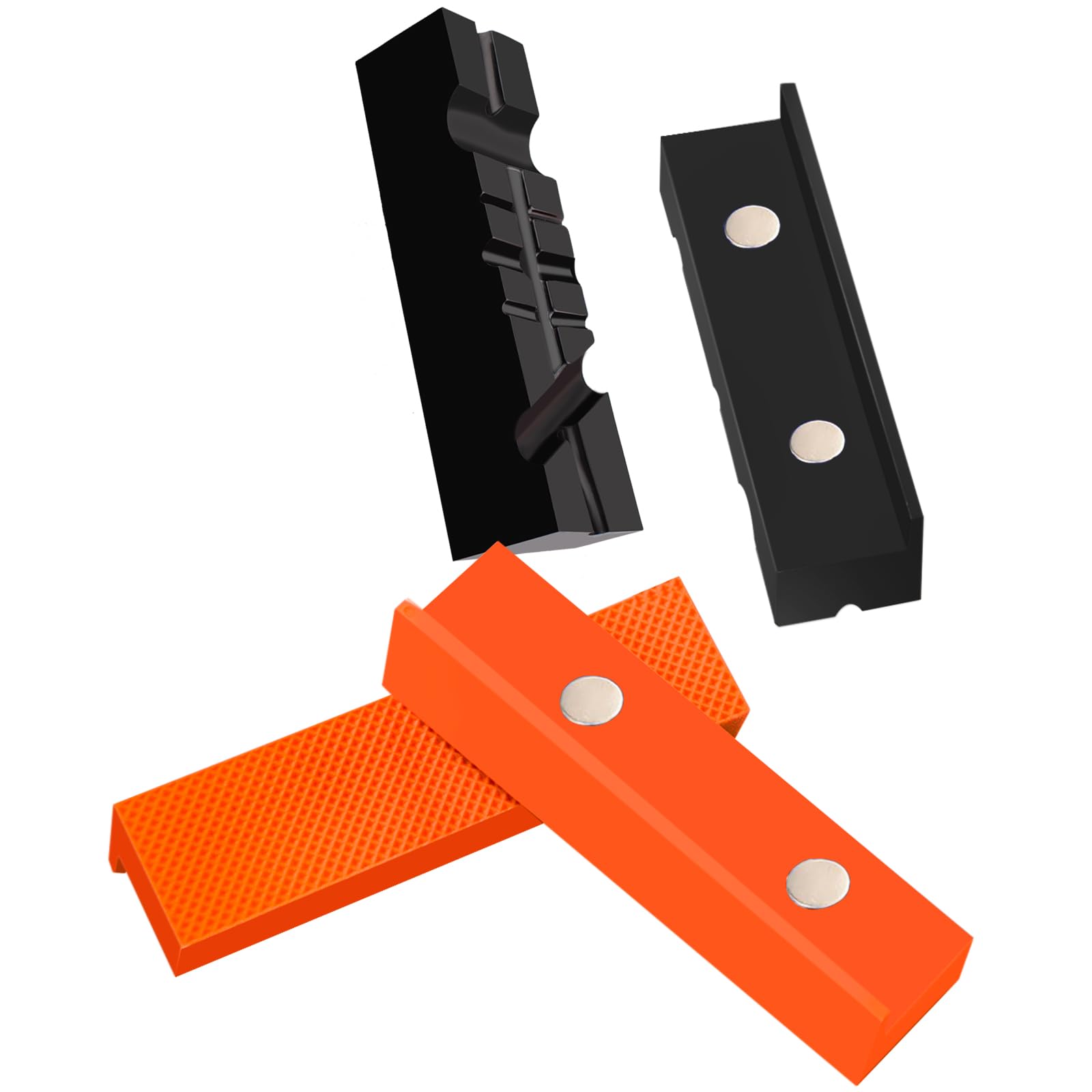 Bloque de tornillo de banco de 4.5 pulgadas, 2 pares, fundas protectoras magnéticas suaves fuertes, 1 almohadilla de mandíbula multiranura, 1 almohadilla estándar de mandíbula de superficie de