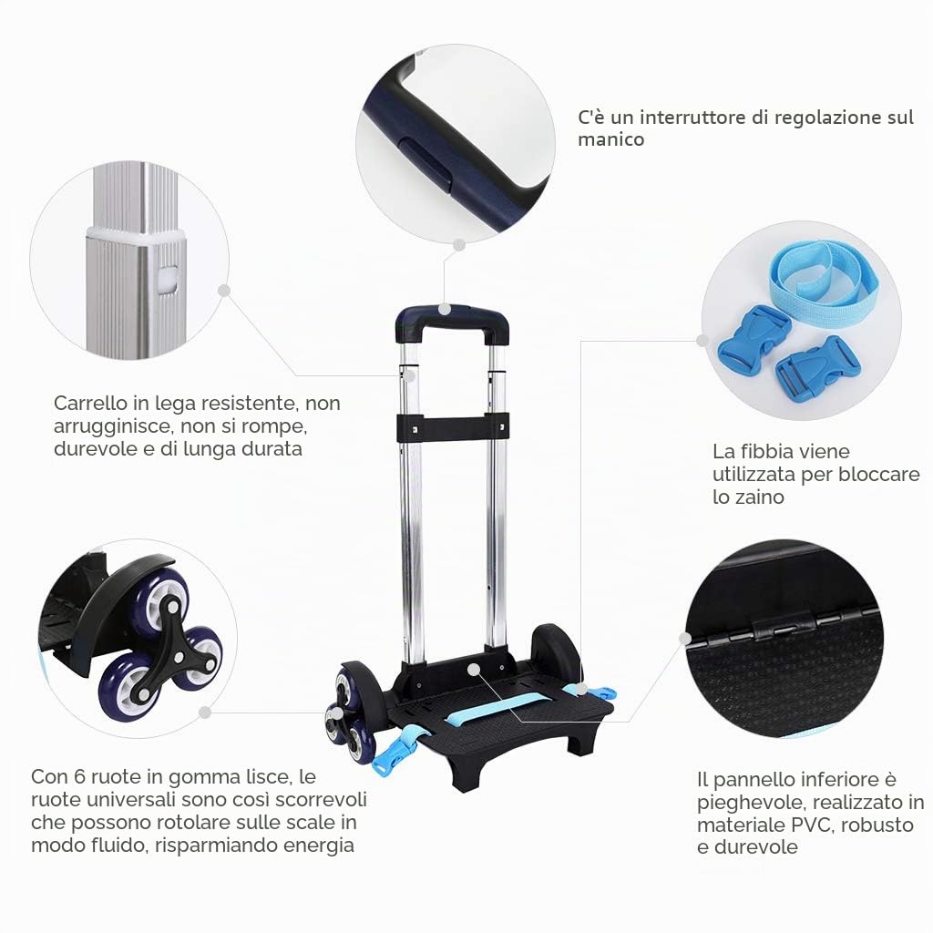 Carrello per lo zaino - Carrello con ruote Mano in lega di alluminio Carrello per carrello pieghevole e pieghevole