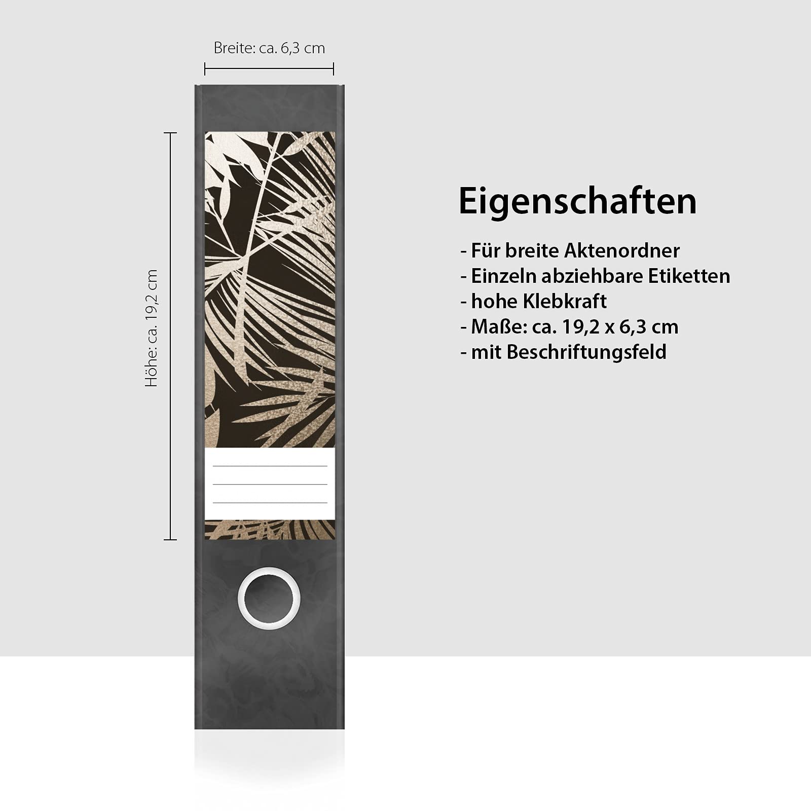 Etiketten für Ordner | Bronze Muster Blätter | 4 breite Aufkleber für Ordnerrücken | Selbstklebende Design Ordneretiketten Rückenschilder