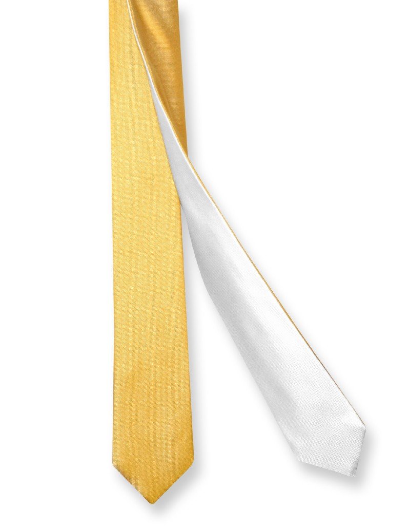 Corbata de dos caras color oro sólido y corbata blanca para hombre, Dorado, blanco 2