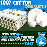 Towelogy® 5 Pack Cotton Dish Cloths Waffle Weave White Super Absorbent LINT FREE QUICK DRY Striped Kitchen Tea Towels Dishcloths for Washing Up Machine Washable 35x40cm (White Green/Yellow Stripes) - Image 5