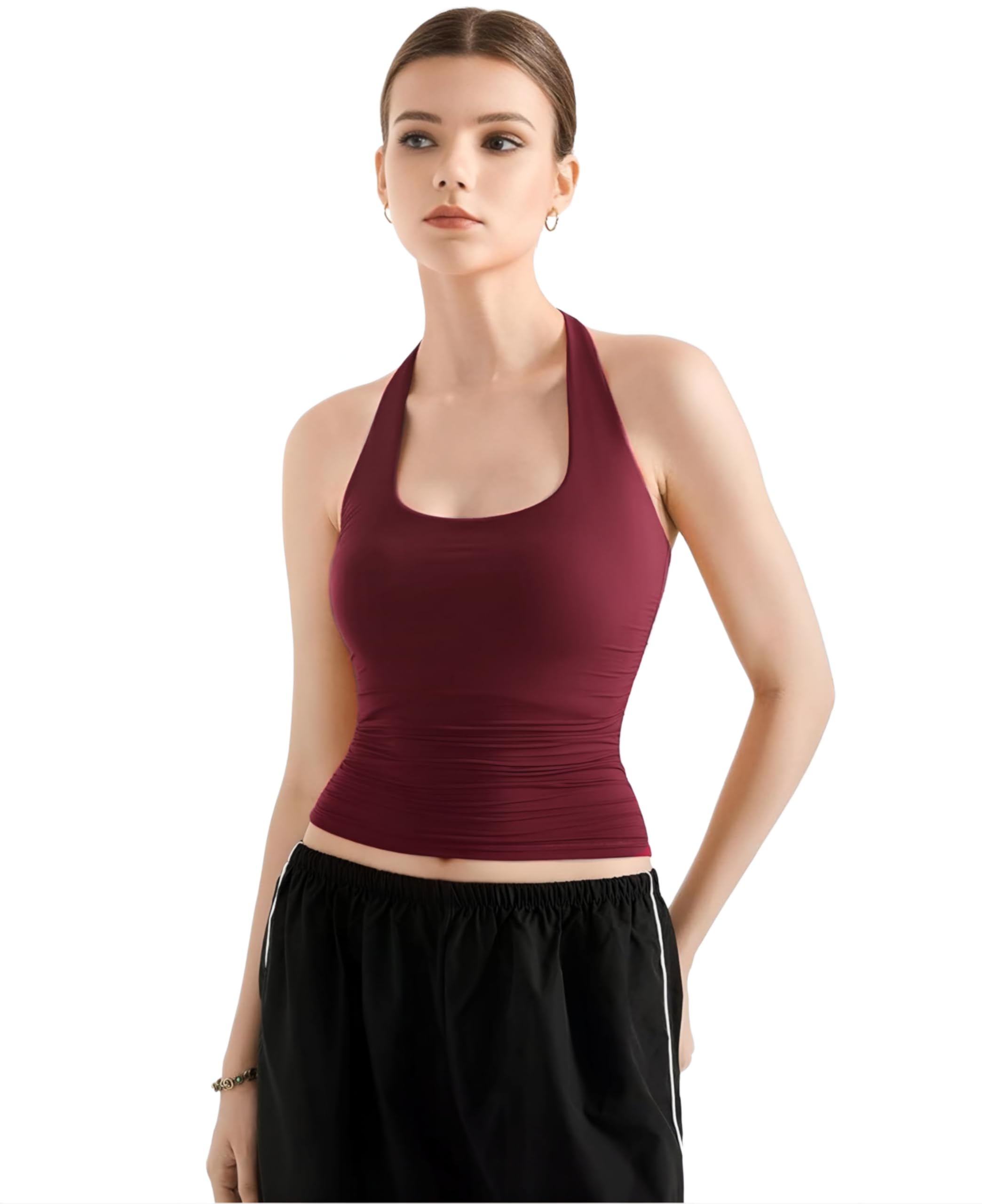 SIGHTBOMB SOFTLINE Double Layer Seamless U Neck Halter Cuddle Baby Sleeveless Microfiber Active WEAR/Casual WEAR TOP for Women