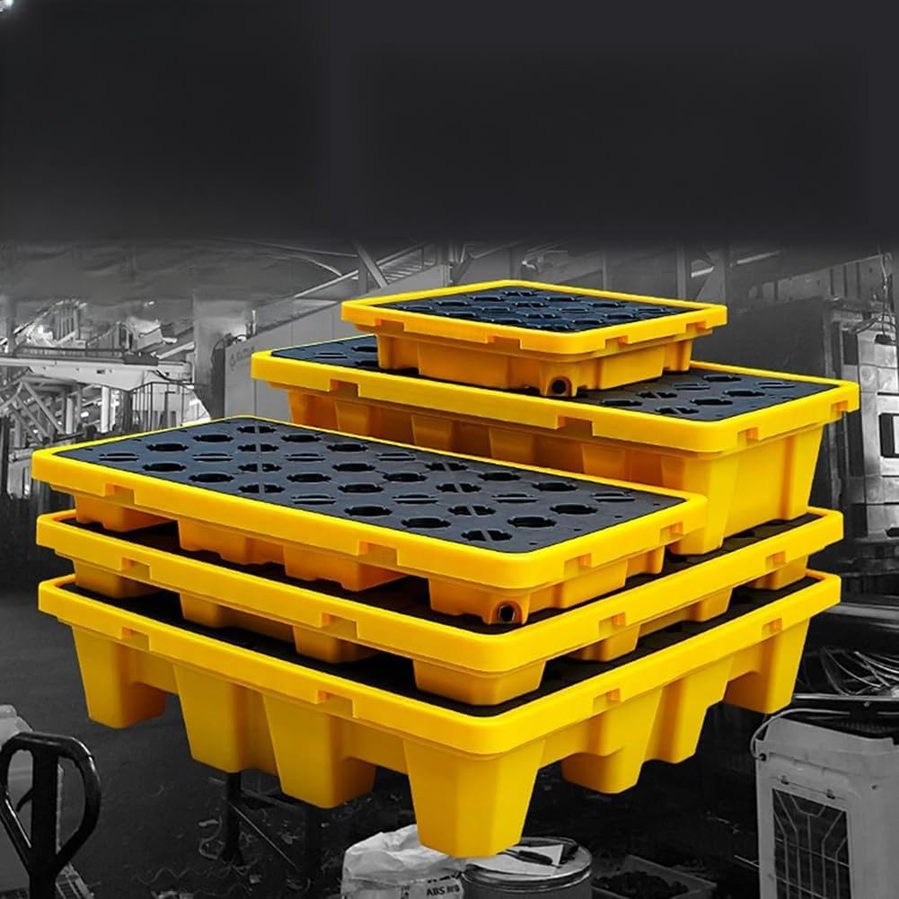 QUSYZD Modular Spill Containment Platform with Drain - 72x72x15.5cm Leak-Proof Plastic Tray for Drums, Oil, and Chemical Spills, Durable Spill Control Solution,Yellow-67.5x67.5x15cm